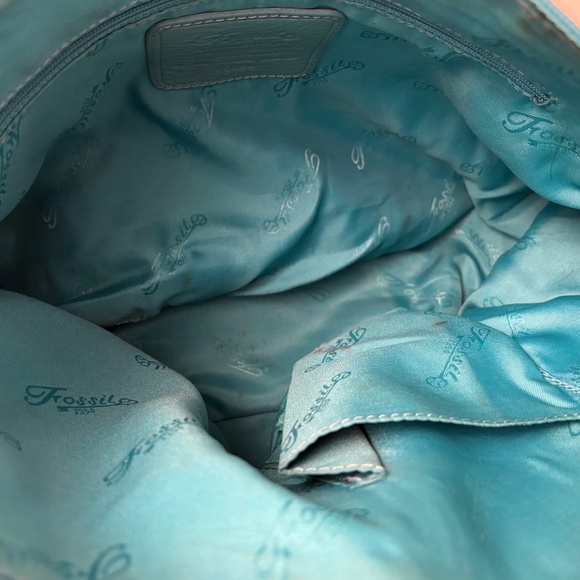 Vintage Fossil Teal Pebbled Leather Hobo Shoulder Bag – with Key Charm Y2K - Picture 7 of 11